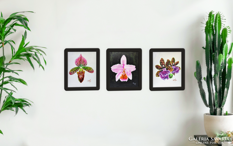 Pilipár Éva: A három grácia akril festmény, orchideák