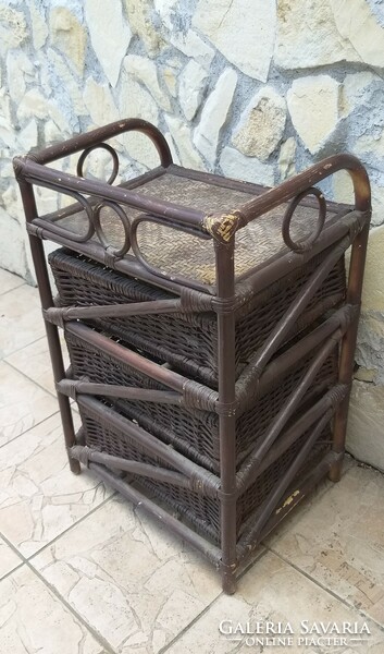 Rattan cane woven 3-shelf commode bedside bathroom cabinet