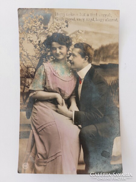 Old postcard 1909 photo postcard couple in love