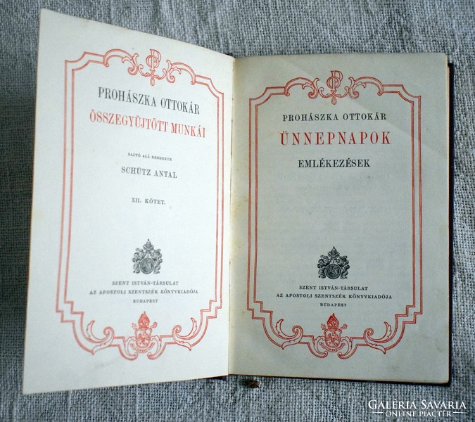 Prohászka Ottokár összegyűjtött munkái gyűjteményes díszkiadás XII. kötet 1927 antik könyv