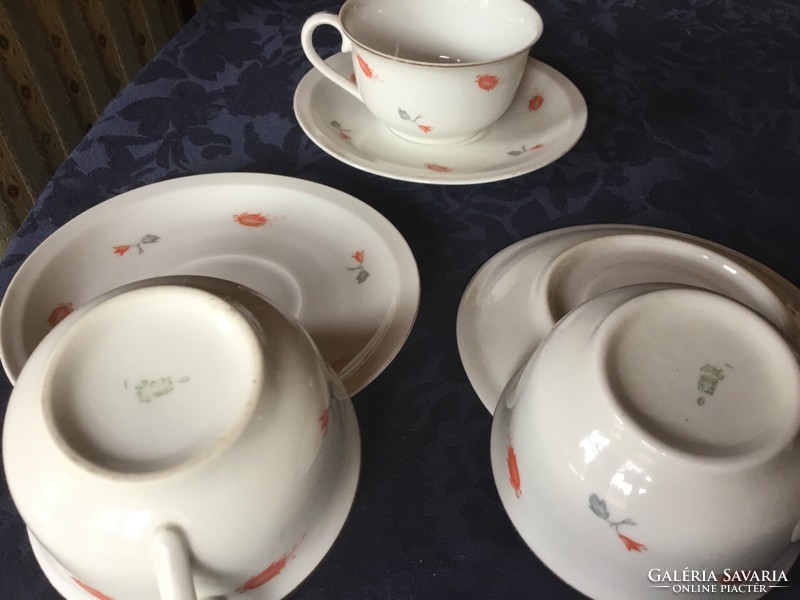 Antik Zsolnay teás csészék alátéttel, 3 db