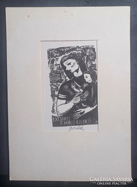 Ex libris - P. Mikó Ildikó - Bordás Ferenc grafikája (teljes méret: 21x15 cm)