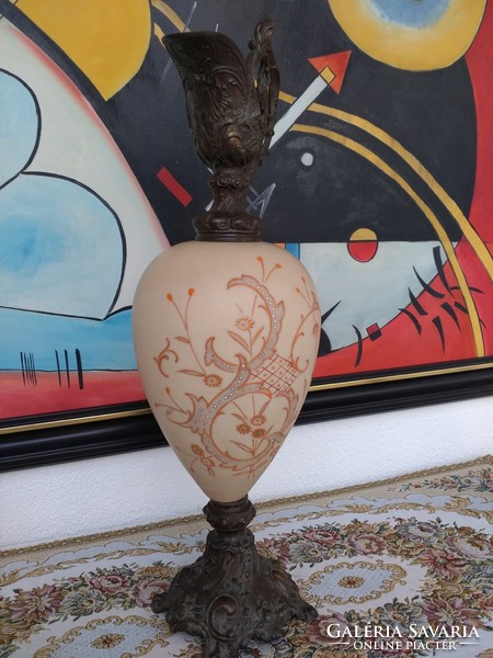 Antique Victorian decorative painted glass decanter