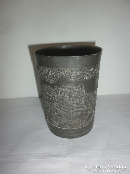 Antique German pewter cup from 1896 with pictures from Marburg