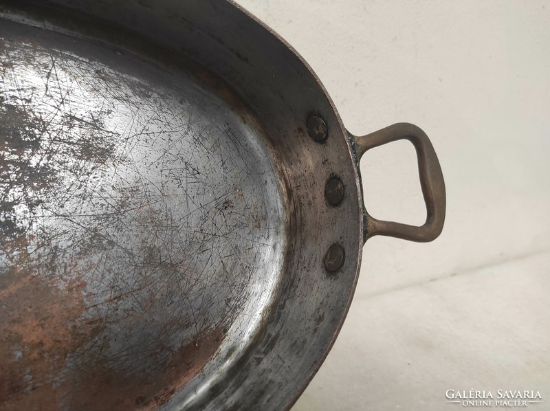 Antique kitchen utensil thick red copper heavy karistolt tinning footed pot with brass handle 19 6792