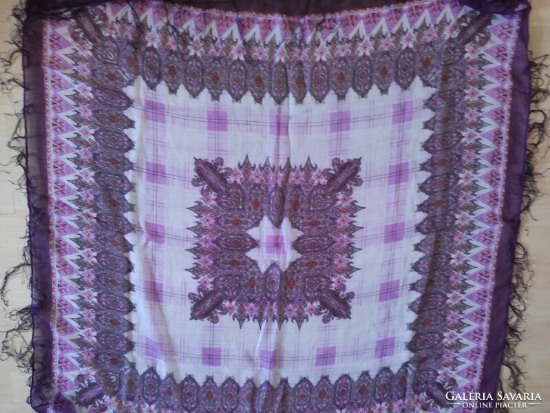 Fluffy light purple fringed shawl, scarf 100cmx100cm