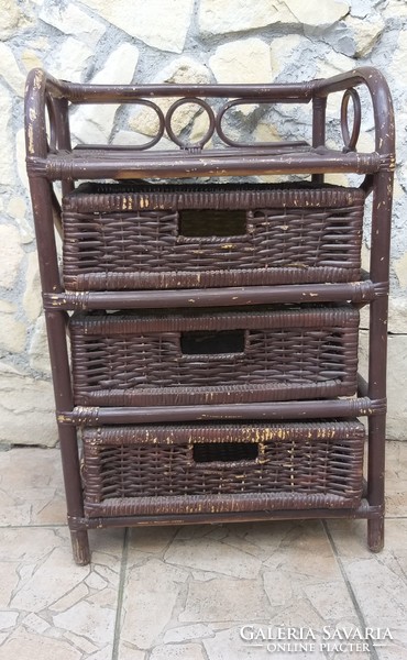 Rattan cane woven 3-shelf commode bedside bathroom cabinet