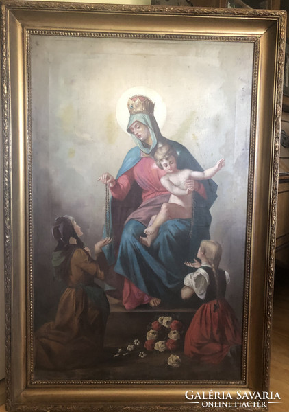 Hatalmas antik allegorikus olaj-vászon festmény 124 x 84 cm Magyarok Nagyasszonya