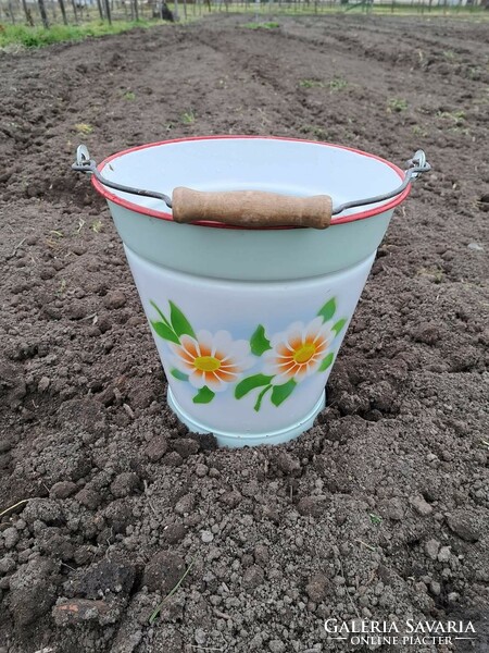 Rare floral Bonyhád enamel bucket pail heirloom antique nostalgia