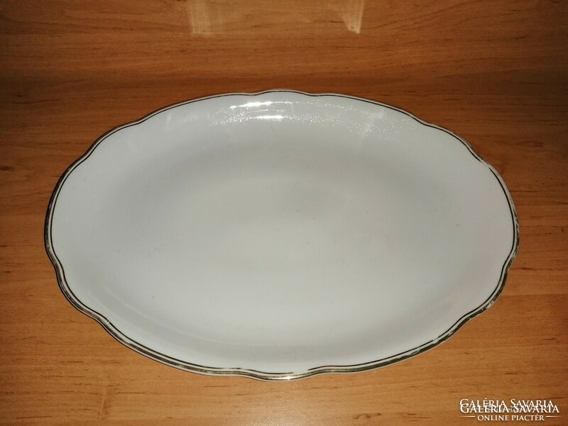 Antik Zsolnay porcelán arany csíkos ovális kínáló asztalközép 25,5*36 cm (6p)