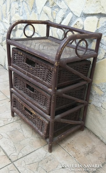 Rattan cane woven 3-shelf commode bedside bathroom cabinet