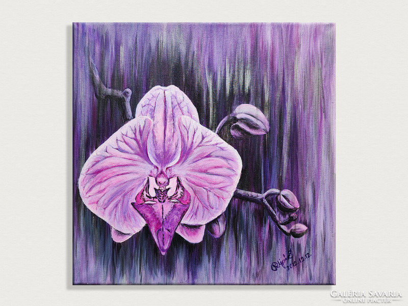 Pilipár Éva: Egymás védelmében akril festmény, orchidea 40x40 cm