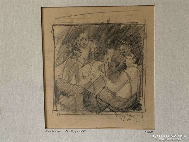 Áron Nagy Lajos: Kártyázók 1938. grafit