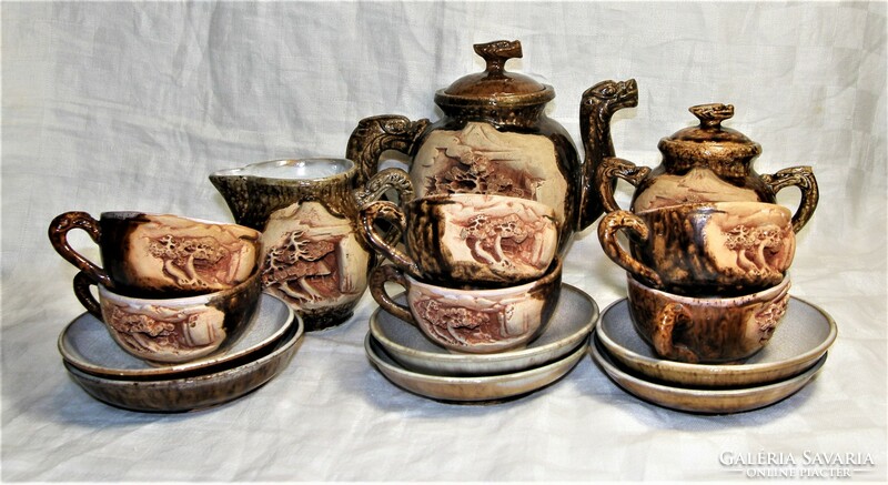 Special tea set with embossed Japanese glazed ceramics