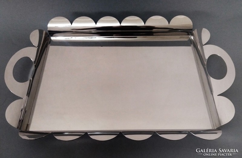 Alessandro mendini 'recinto' postmodern silver mirror tray, alessi 2000, large size