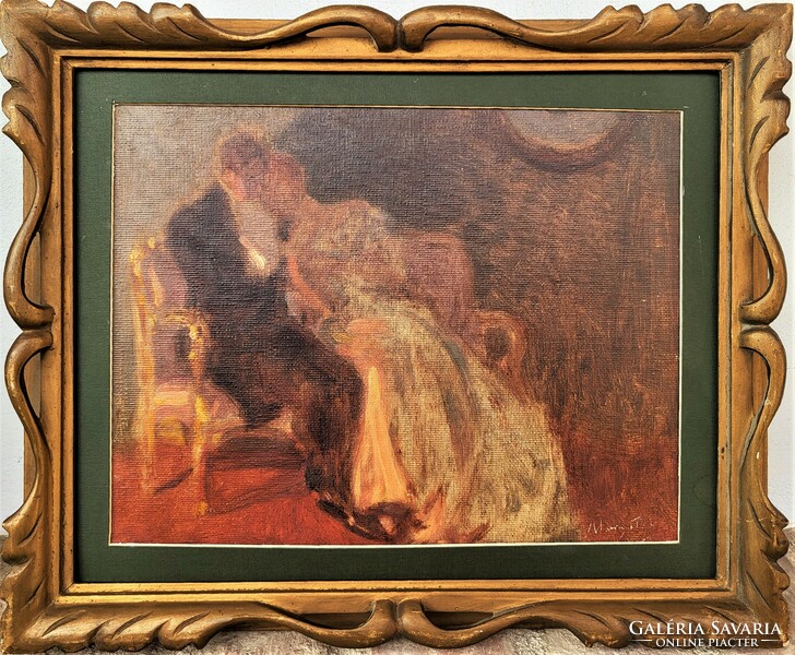 Margitay tihamér (1859 - 1922) sleeping couple c. Oil painting with original guarantee!