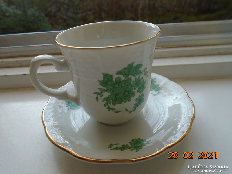 Antique Czech tk thun embossed basket with patterned green flower patterned coffee cup with coaster