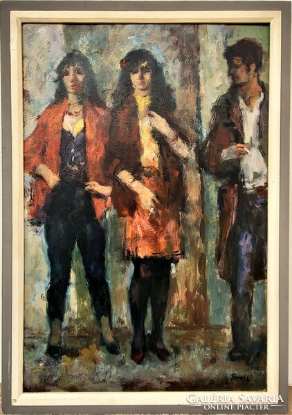 László Bod (1920 - 2001) street girls c. Oil painting with original guarantee!