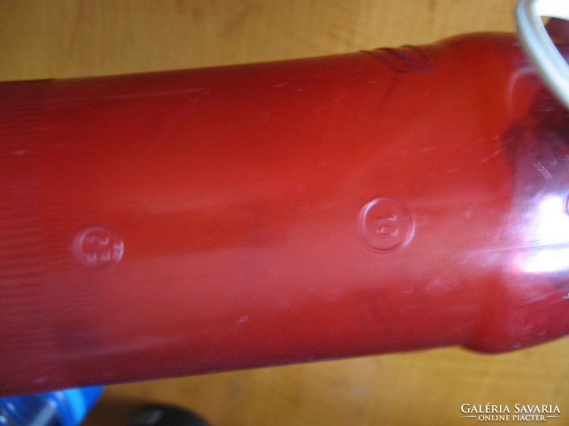 Red rubbermaid designed USA, made in Malaysia water bottle