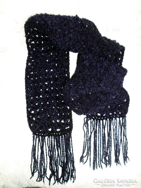 Hand crocheted scarf, 140 cm + fringe 15 cm