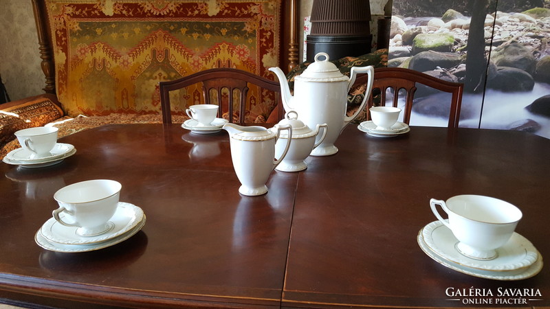 Snow-white, gilded, old hutschenreuther breakfast set for 5 people