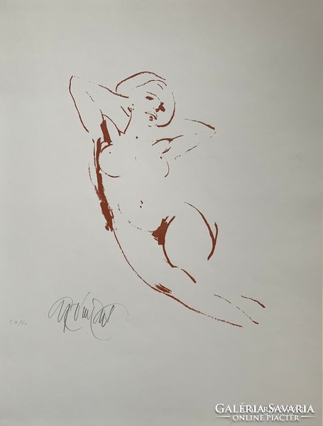 Gyémánt László (1935-) Női akt 3. (1980 körül) című szitanyomata /60x50 cm/