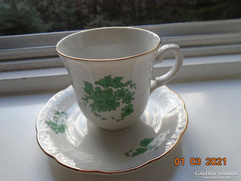 Antique Czech tk thun embossed basket with patterned green flower patterned coffee cup with coaster