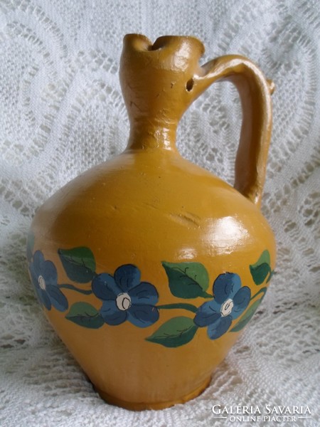 Antique, large painted folk ceramic rattle jar 26 cm