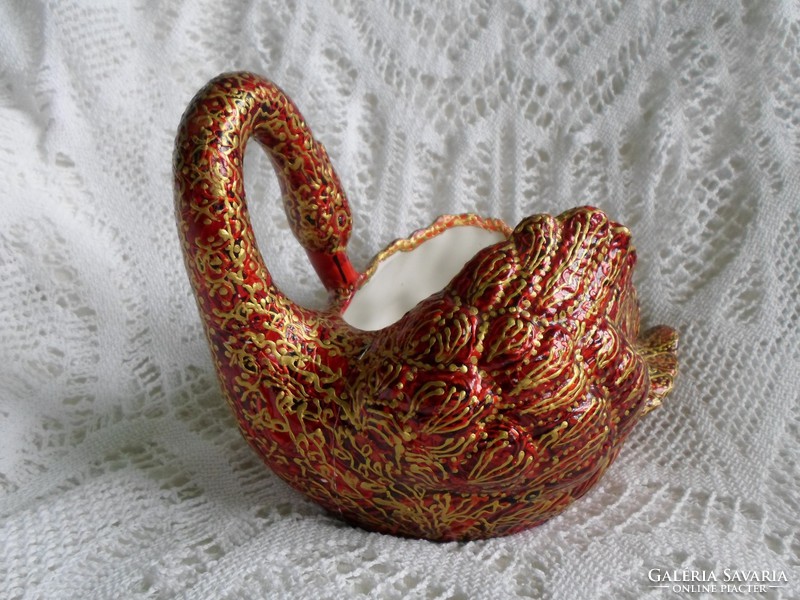 Old hand painted porcelain large red swan, damaged 24 x 18 x 16