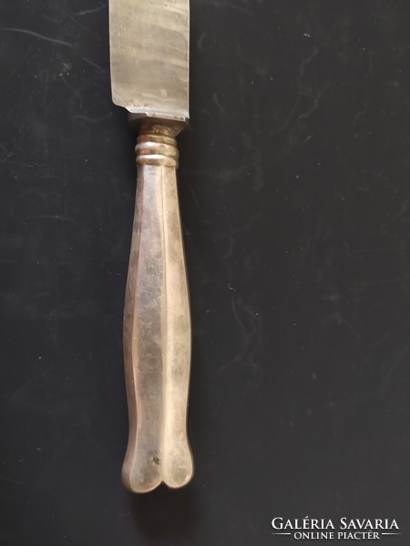 Antik kés ezüst vagy ezüstözött nyéllel, jelzett, 26 cm