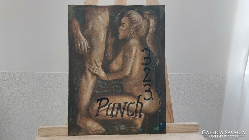 (K) "A varázsfuvola" Pajzán, erotikus festmény 18+  40x30 cm