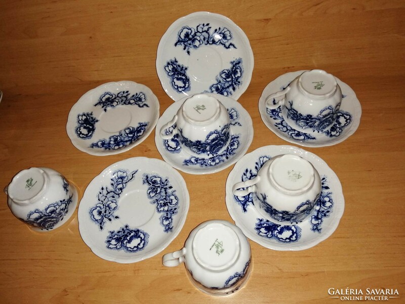 Kék virág mintás porcelán kávés teás csésze készlet 5 személyes (10/K)