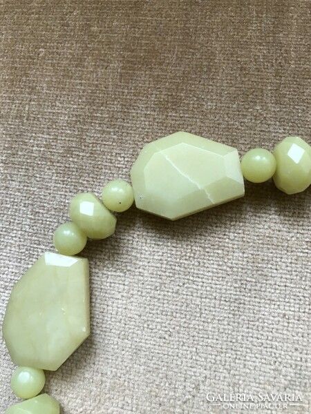 Olive green yellowish mineral semi-precious stone necklace maybe olive jade?