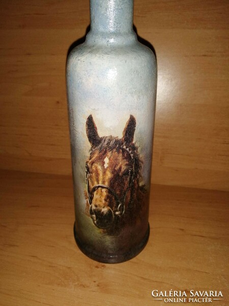 Glass bottle decorated with an old equestrian scene (painted) 31 cm (18/d)