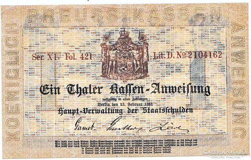 German states 1 Prussian thaler 1861 replica unc