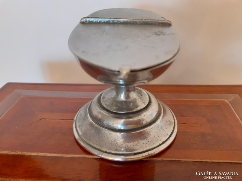 Régi kávéházi alpakka asztali kellék antik talpas fedeles kínáló 1920 -
