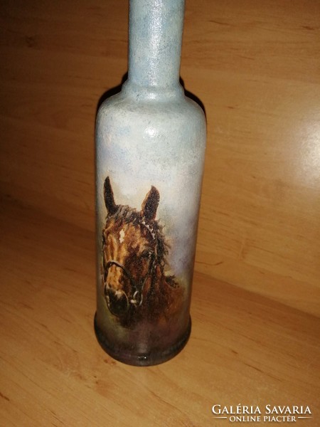 Glass bottle decorated with an old equestrian scene (painted) 31 cm (18/d)