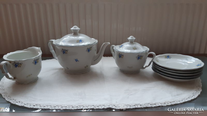 Antique German porcelain teapot, sugar bowl, small plate