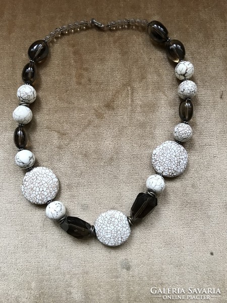 White original howlite and large faceted smoky quartz eye necklace