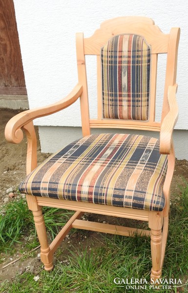 Upholstered chair with pine armrests