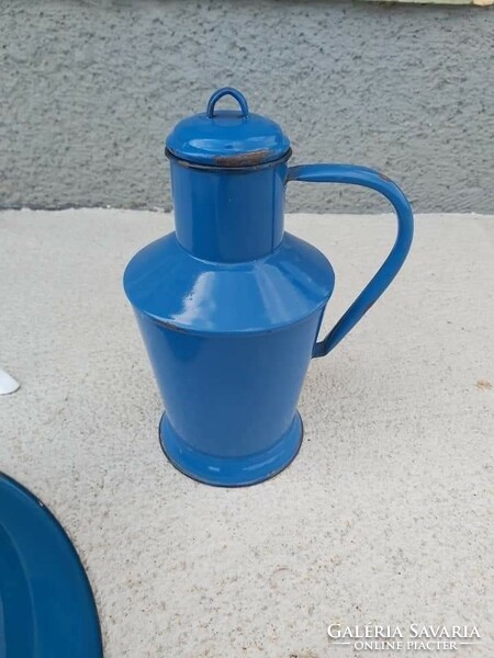 Metal blue sink holder set, washstand, enamel sink, 2 liter Jászkyséry cegledi can collection set