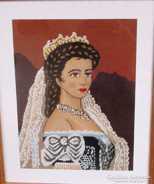Tapestry sisi /, Queen Elizabeth /, framed, in beautiful condition, 46.5 x 57, 33 x 43 cm