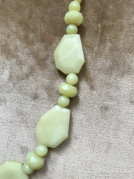 Olive green yellowish mineral semi-precious stone necklace maybe olive jade?