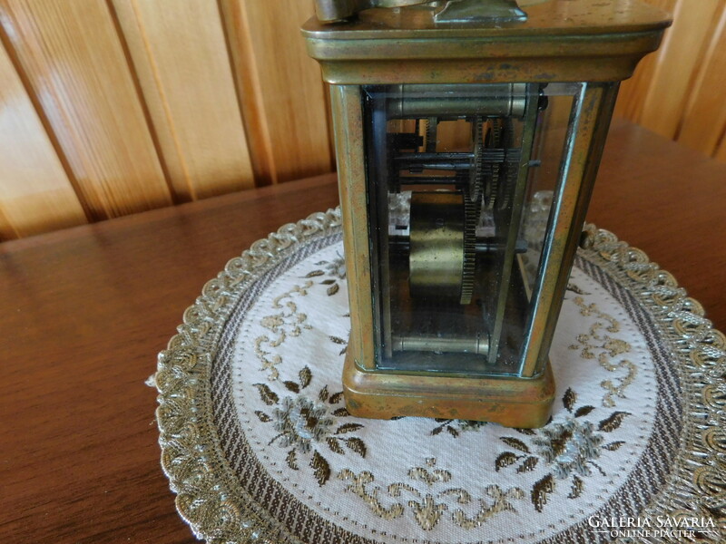 Antique English travel watch, table clock, 8 days, flawless, original structure, flawless operation