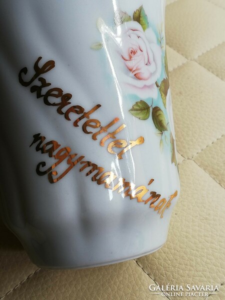 With love for my grandmother, a porcelain rose mug