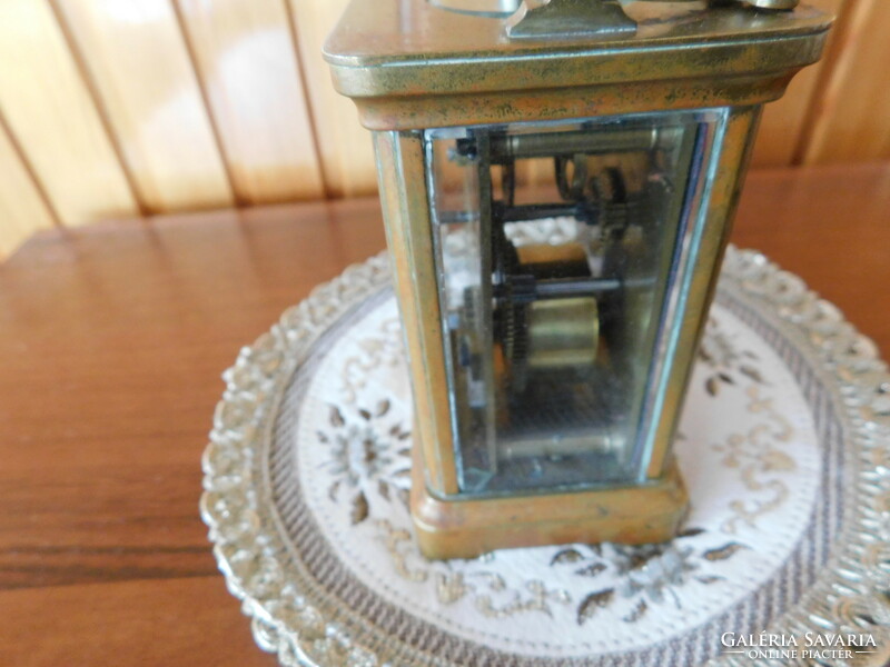 Antik angol utazó óra, asztali óra, 8 napos, hibátlan, eredeti szerkezet, hibátlan működés