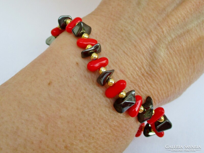 Nice old twist bracelet with hematite and maybe coral stones