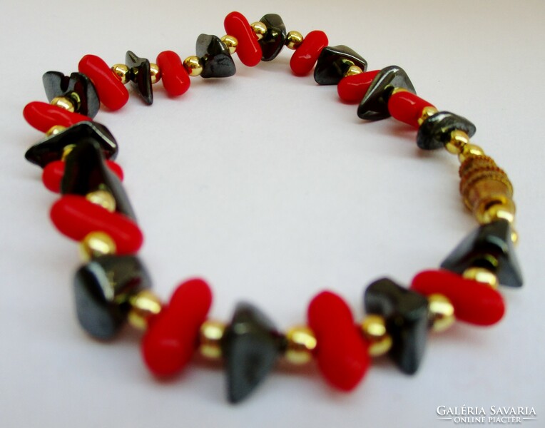 Nice old twist bracelet with hematite and maybe coral stones