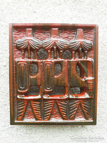 Retro Németh János iparnűvészeti mázas samott kerámia falikép