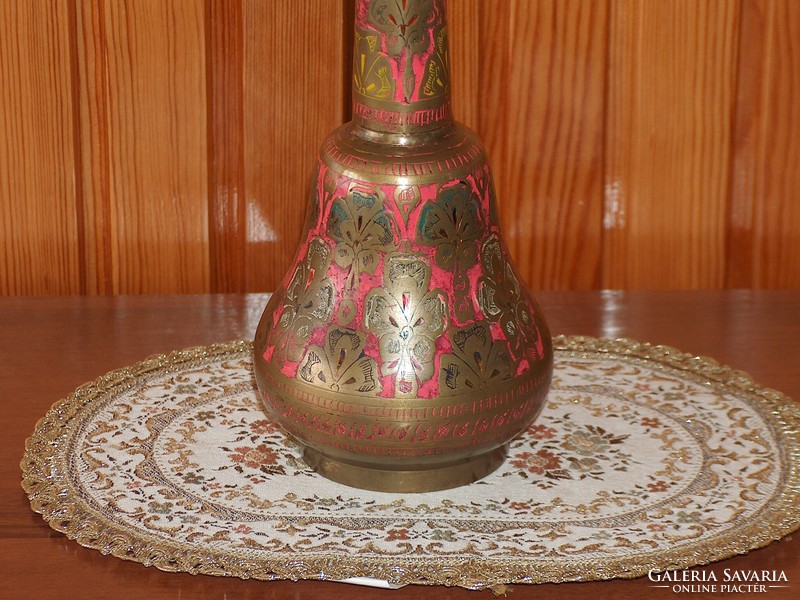 Large copper painted, chiselled handcrafted vase with long neck